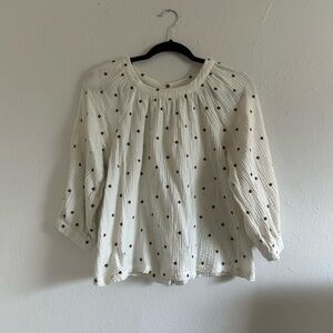 DownEast Cream and Brown Polka Dot Blouse
